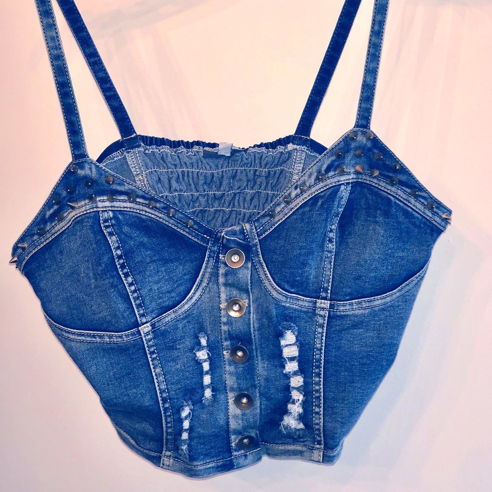 Studded Jean crop top
